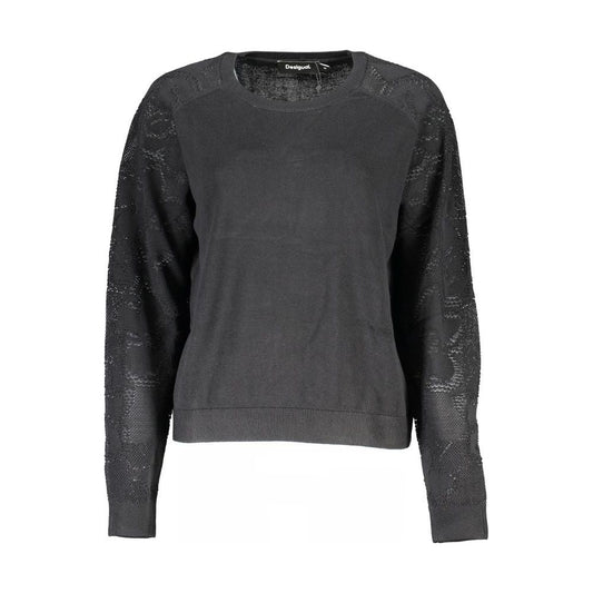 Desigual Black Cotton Sweater Desigual Dark Slate Gray