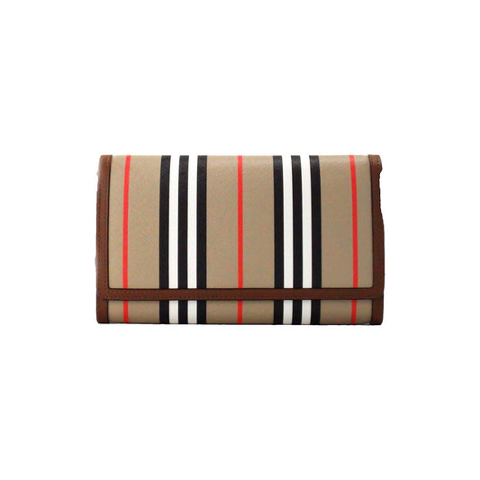 Burberry Hannah Icon Stripe Archive Tan E-Canvas Leather Wallet Crossbody Bag Burberry