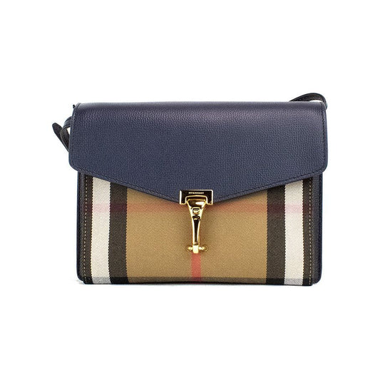 Burberry Macken Small Ink Blue House Check Derby Grain Leather Crossbody Bag Burberry