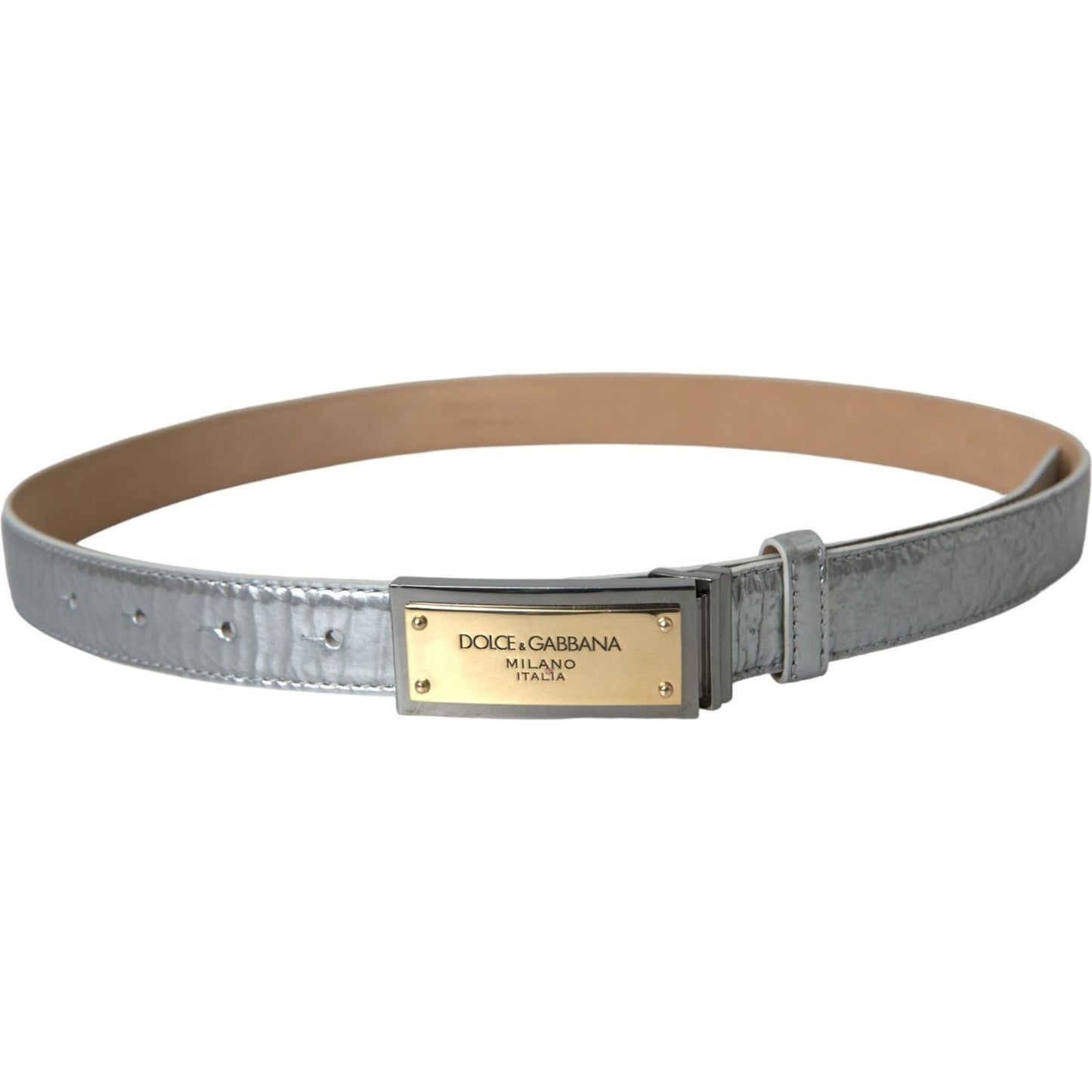 Dolce & Gabbana Silver Leather Metal Logo Buckle Belt Men Dolce & Gabbana