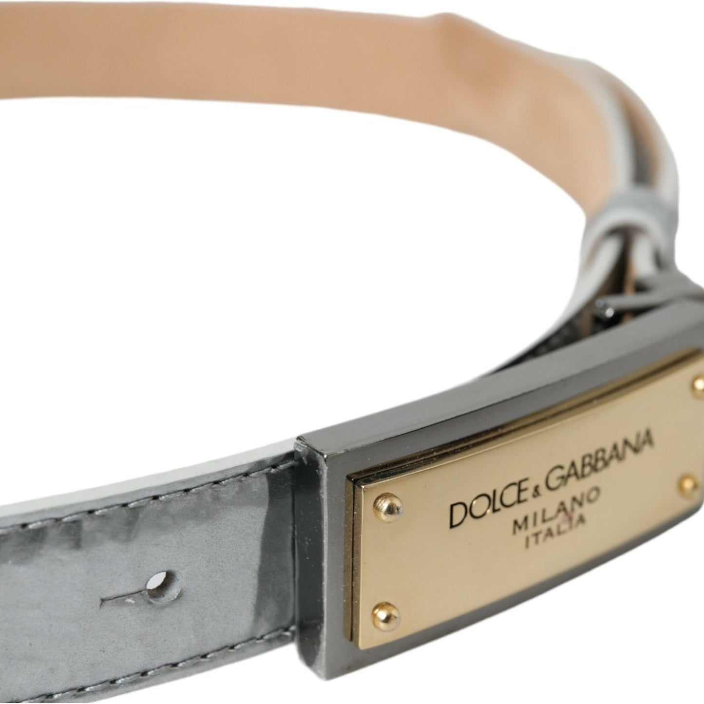 Dolce & Gabbana Silver Leather Metal Logo Buckle Belt Men Dolce & Gabbana