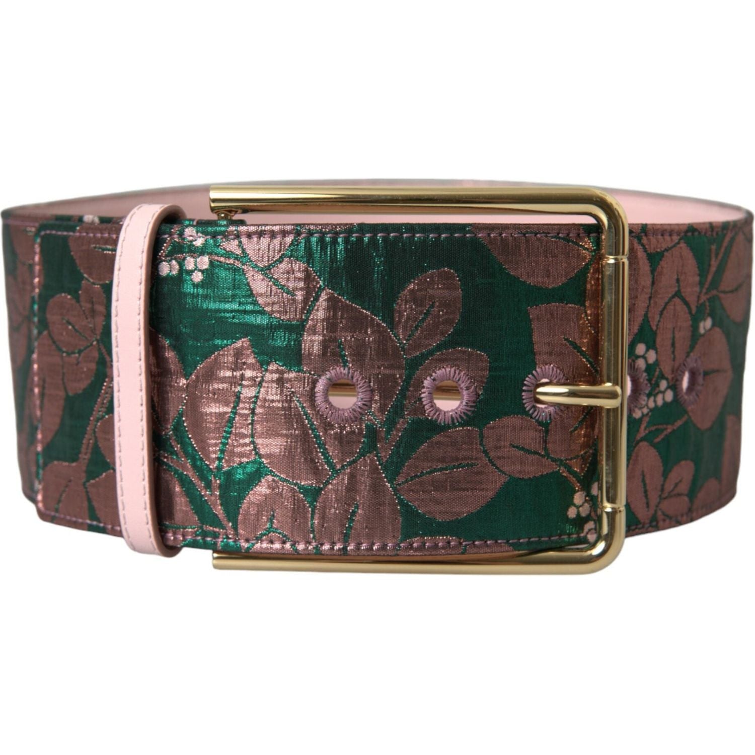 Dolce & Gabbana Multicolor Floral Jacquard Lurex Gold Buckle Belt