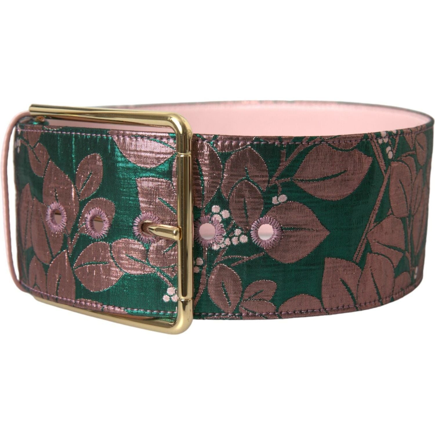 Dolce & Gabbana Multicolor Floral Jacquard Lurex Gold Buckle Belt