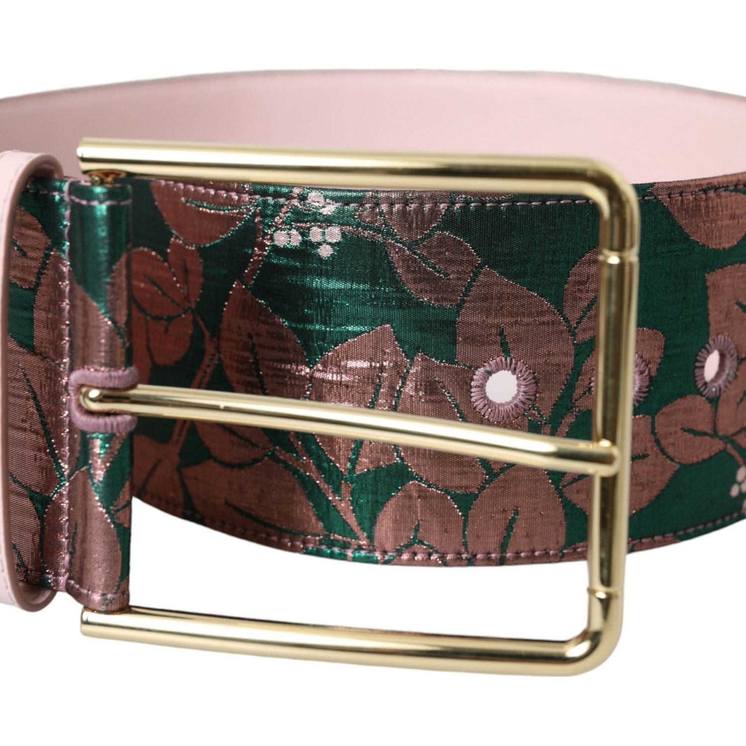 Dolce & Gabbana Multicolor Floral Jacquard Lurex Gold Buckle Belt