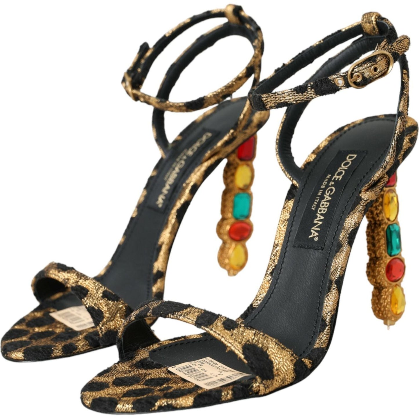 Dolce & Gabbana Gold Leopard Crystals Heels Sandals Shoes Dolce & Gabbana