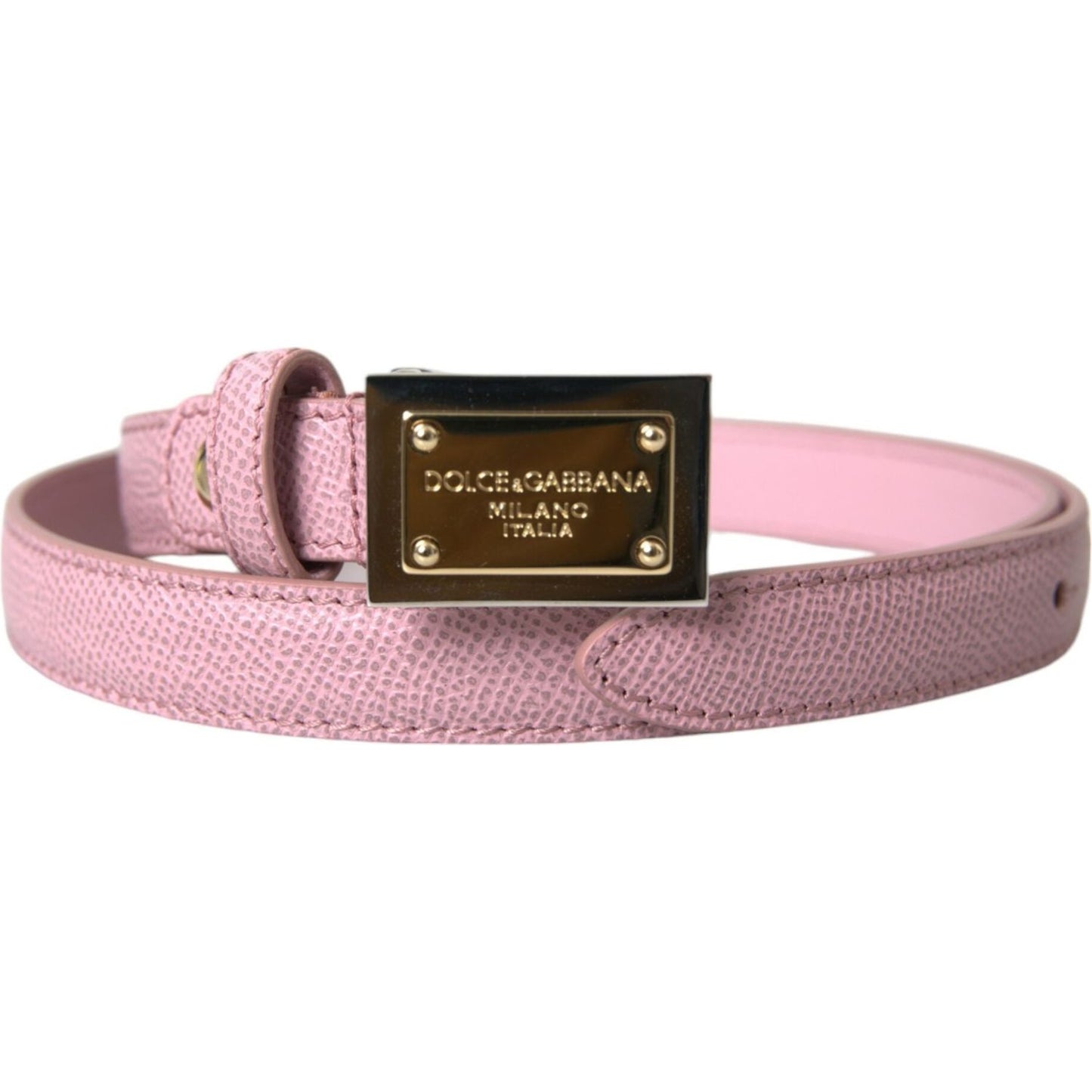 Dolce & Gabbana Pink Leather Gold Square Metal Buckle Belt Dolce & Gabbana