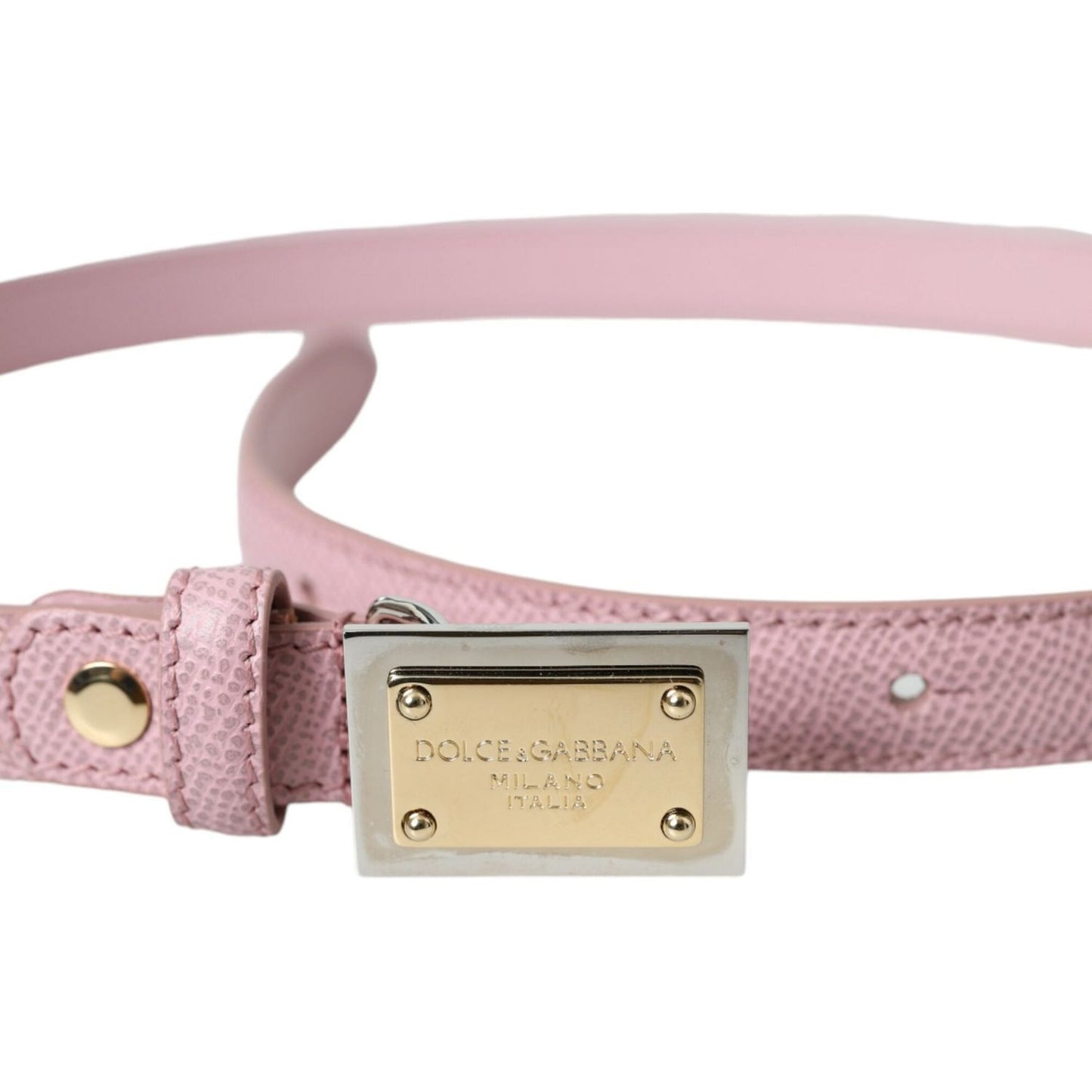 Dolce & Gabbana Pink Leather Gold Square Metal Buckle Belt Dolce & Gabbana