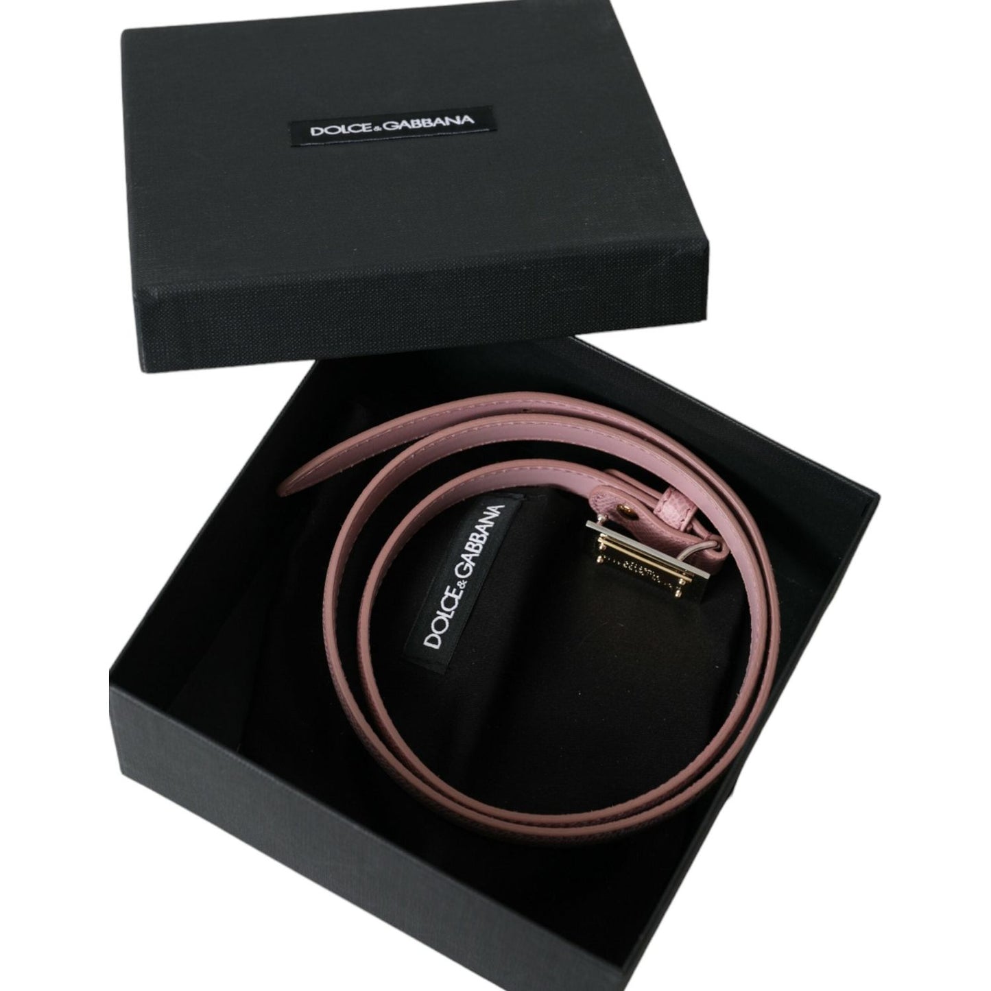 Dolce & Gabbana Pink Leather Gold Square Metal Buckle Belt Dolce & Gabbana