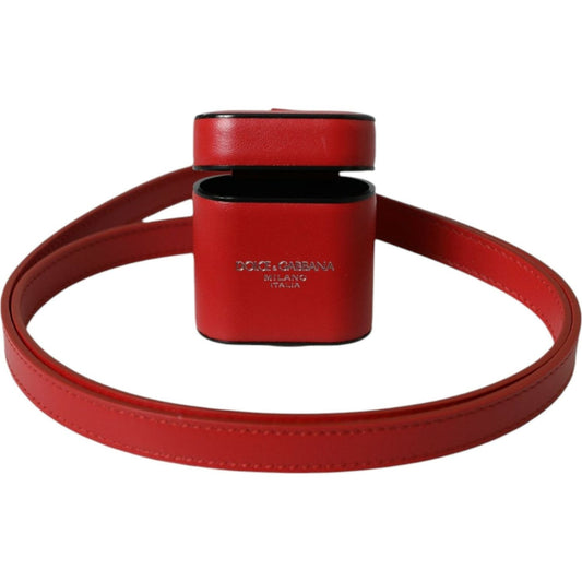 Dolce & Gabbana Red Calfskin Leather Logo Print Strap Men Airpods Case Dolce & Gabbana