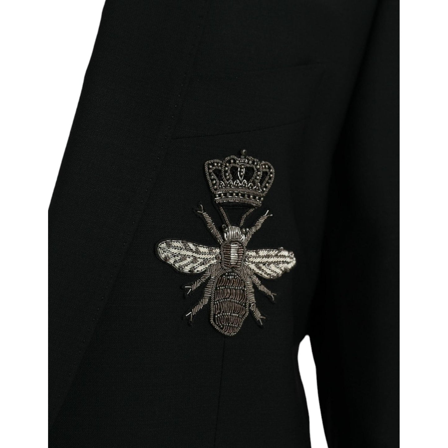 Dolce & Gabbana Black Crown Bee MARTINI Single Breasted Coat Blazer Dolce & Gabbana