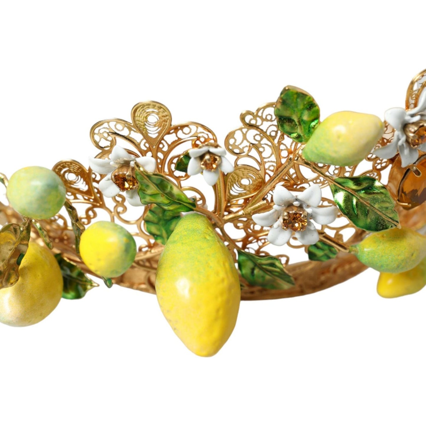 Dolce & Gabbana Gold Tone Brass Crystal Sicily Lemon Head Crown Tiara Dolce & Gabbana