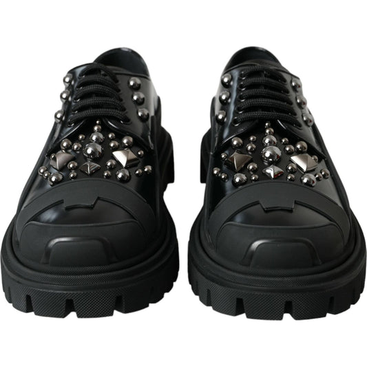 Dolce & Gabbana Black Leather Studded Trekking Sneakers Shoes Dolce & Gabbana