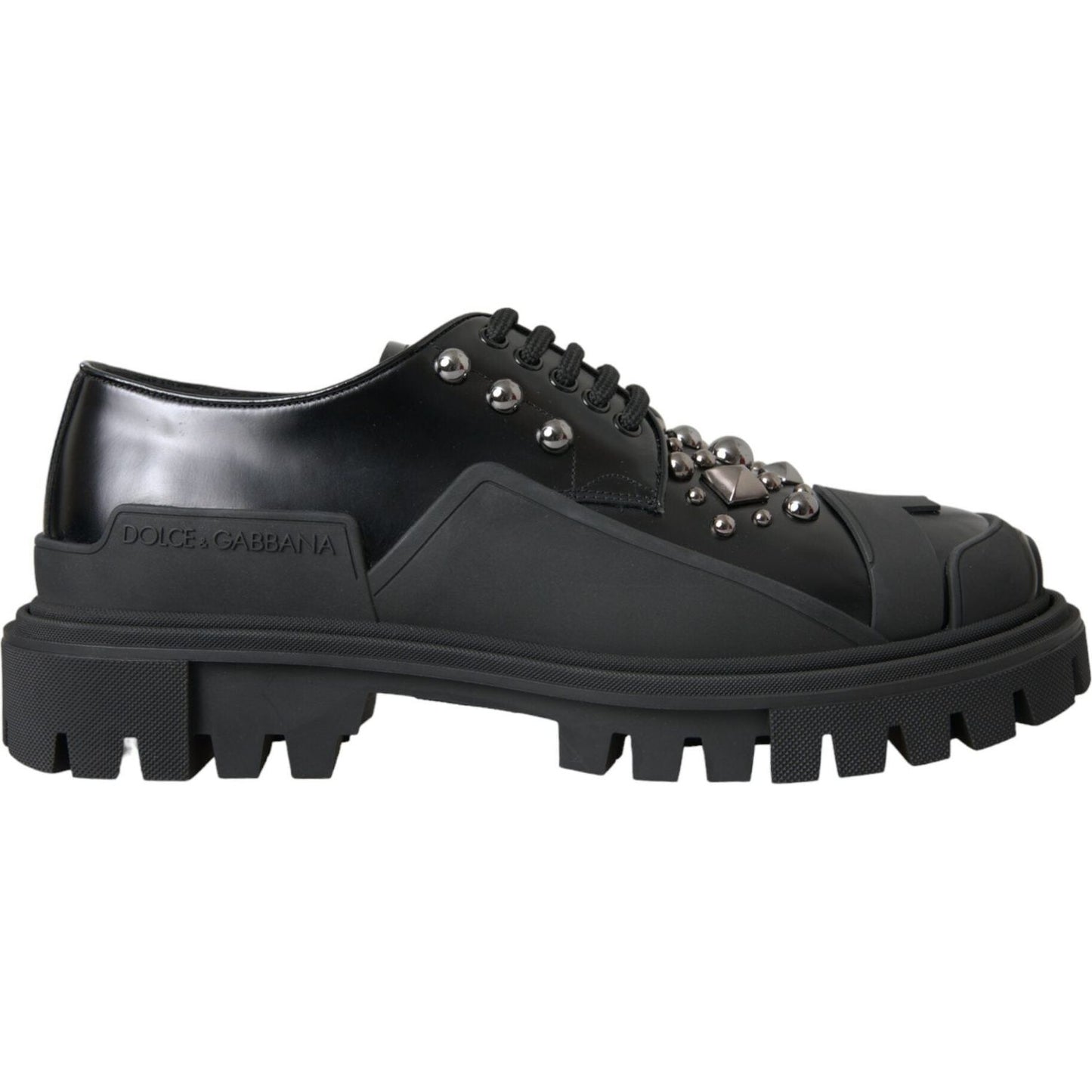 Dolce & Gabbana Black Leather Studded Trekking Sneakers Shoes Dolce & Gabbana