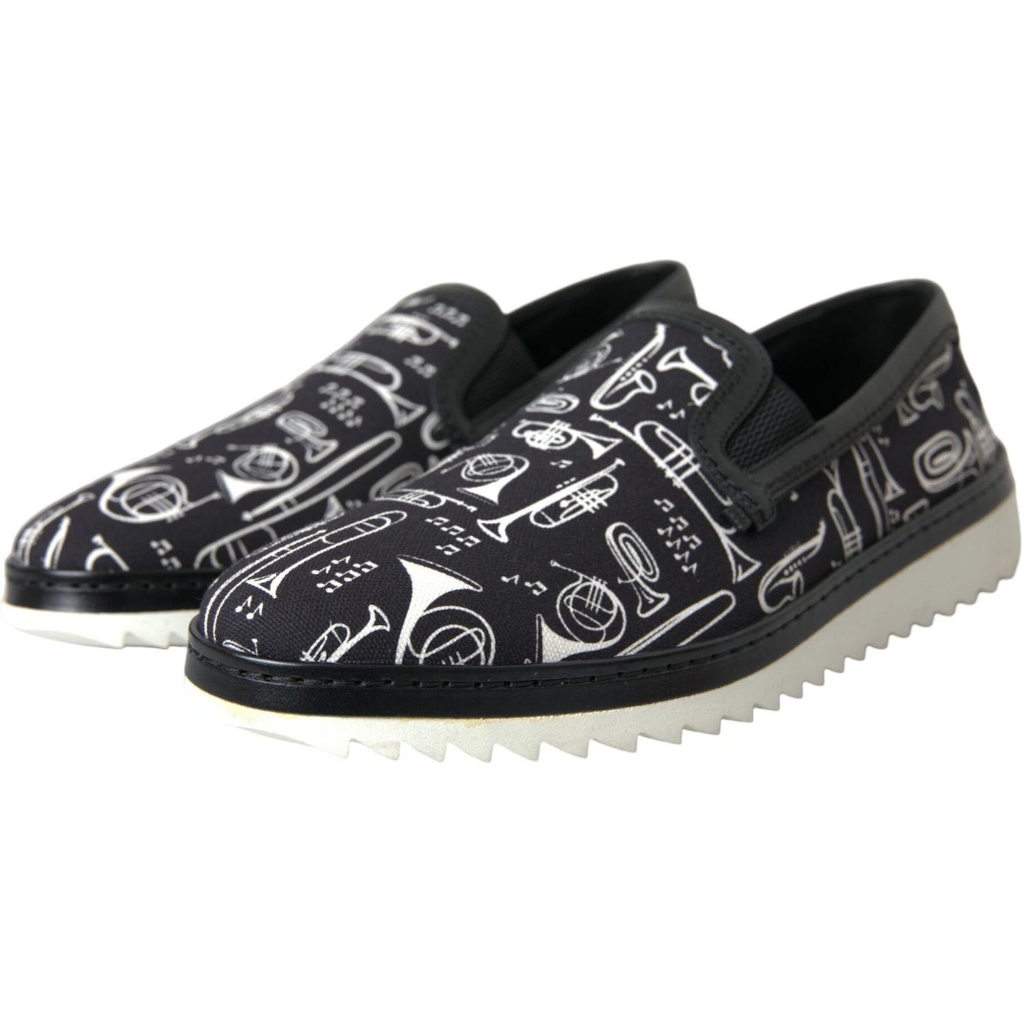 Dolce & Gabbana Black Instrument Print Slip On Loafers Shoes Dolce & Gabbana