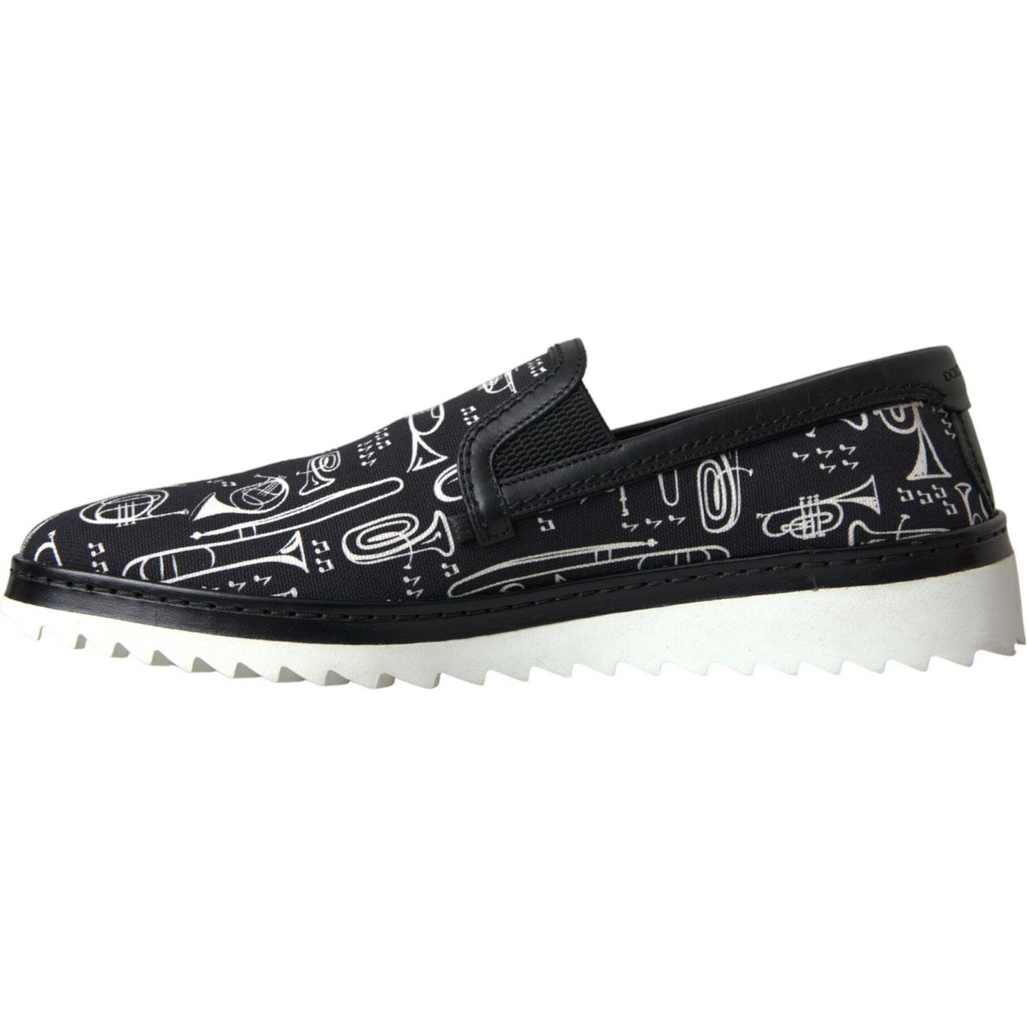 Dolce & Gabbana Black Instrument Print Slip On Loafers Shoes Dolce & Gabbana