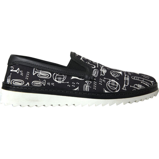 Dolce & Gabbana Black Instrument Print Slip On Loafers Shoes Dolce & Gabbana