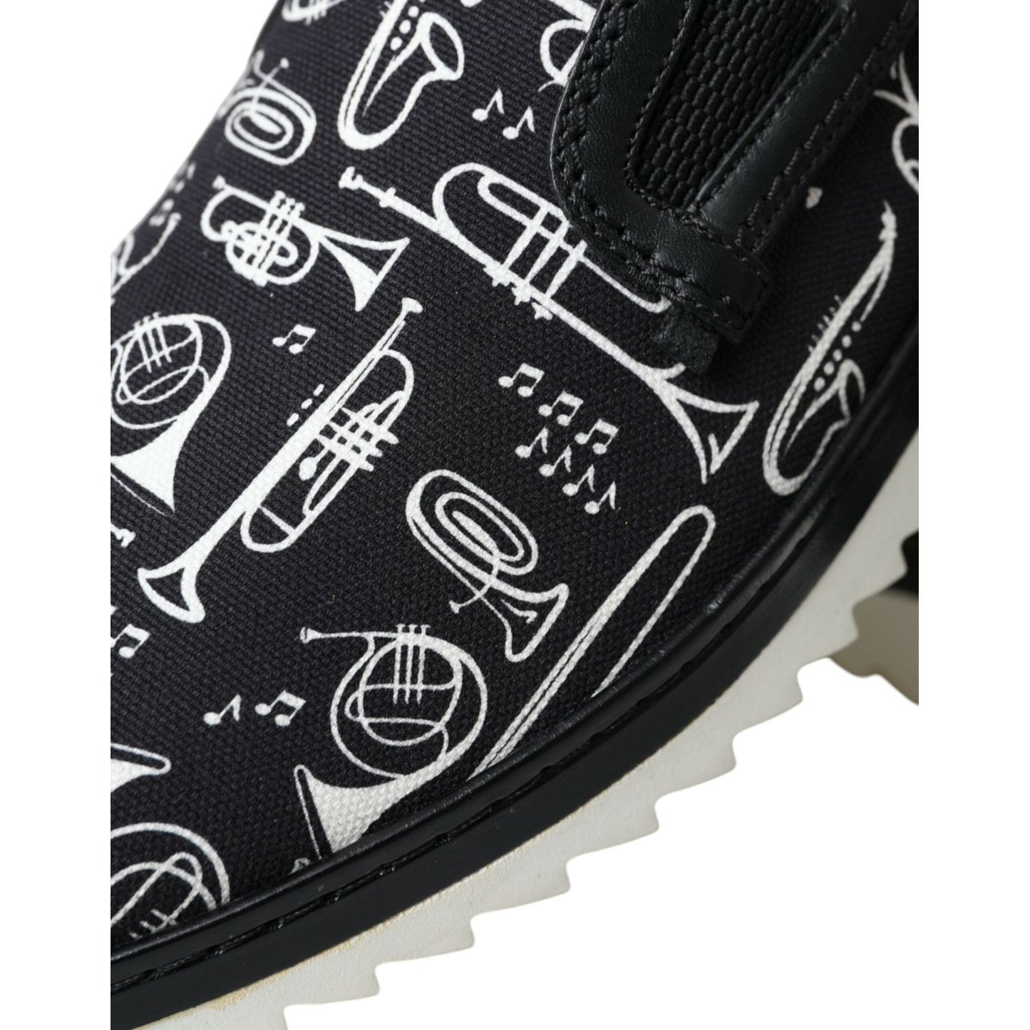 Dolce & Gabbana Black Instrument Print Slip On Loafers Shoes Dolce & Gabbana