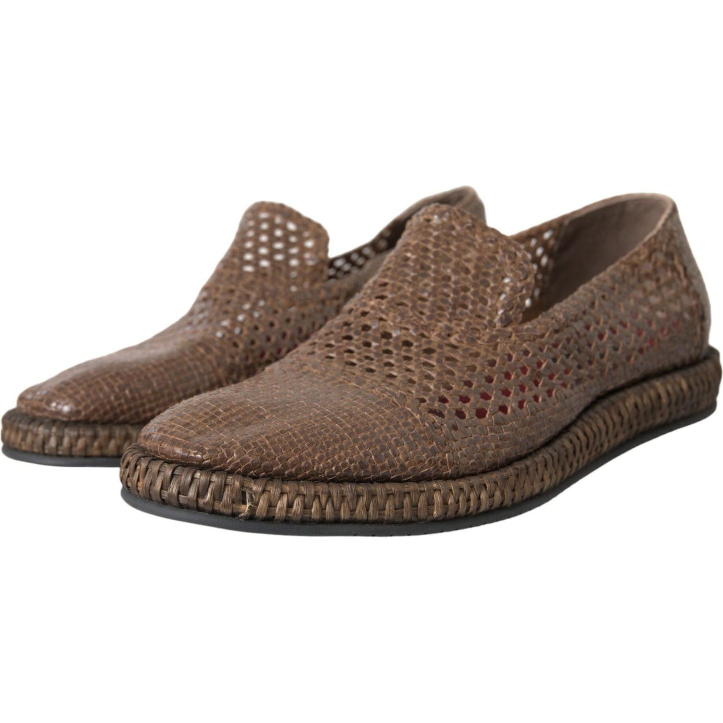 Dolce & Gabbana Brown Woven Leather Loafers Casual Shoes Dolce & Gabbana