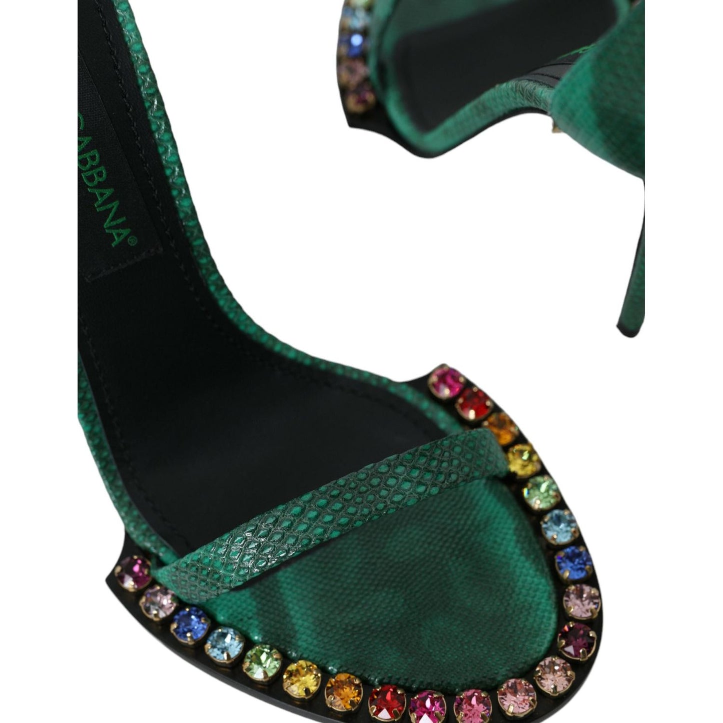 Dolce & Gabbana Green Exotic Leather Crystal Sandals Shoes Dolce & Gabbana