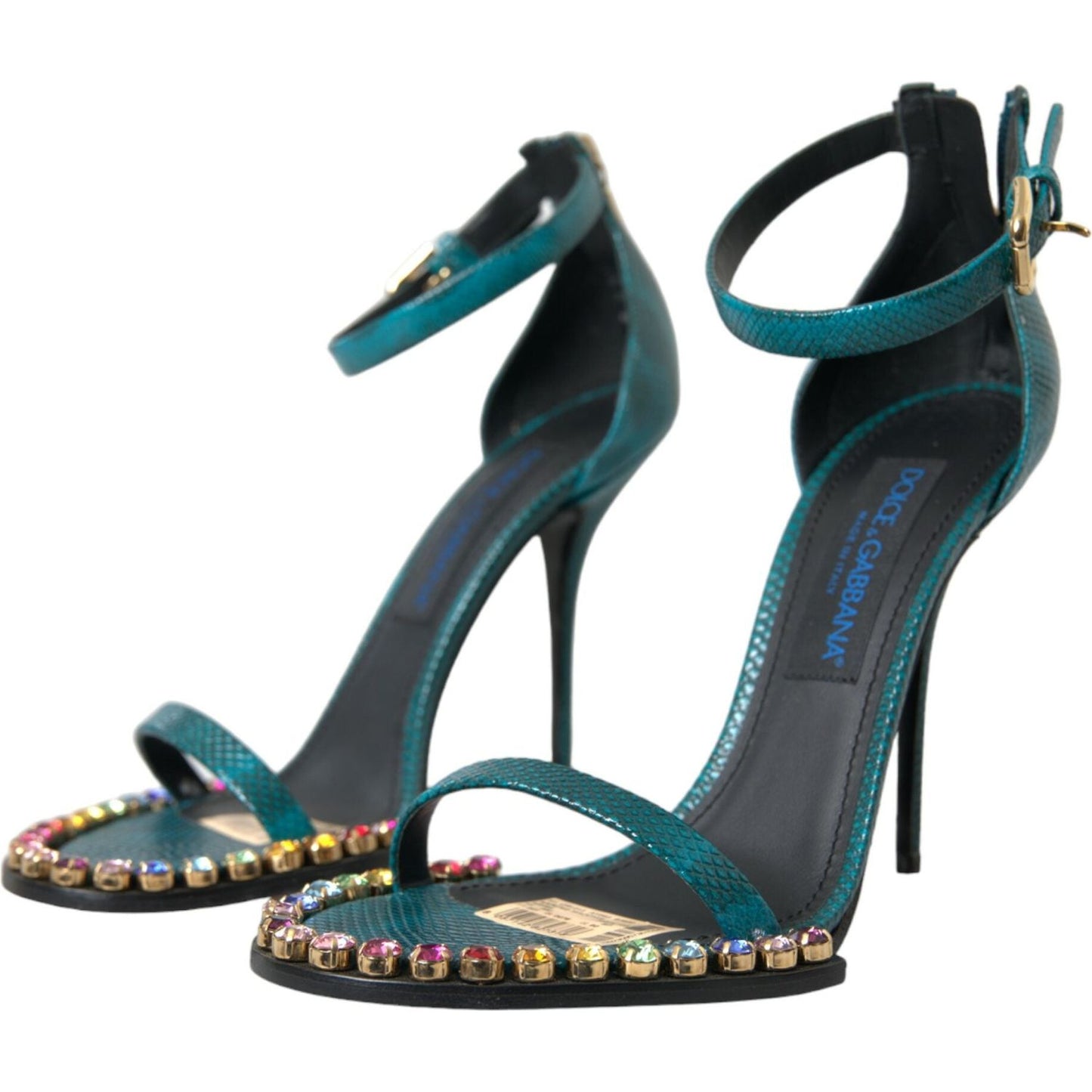 Dolce & Gabbana Blue Exotic Leather Crystal Sandals Shoes Dolce & Gabbana