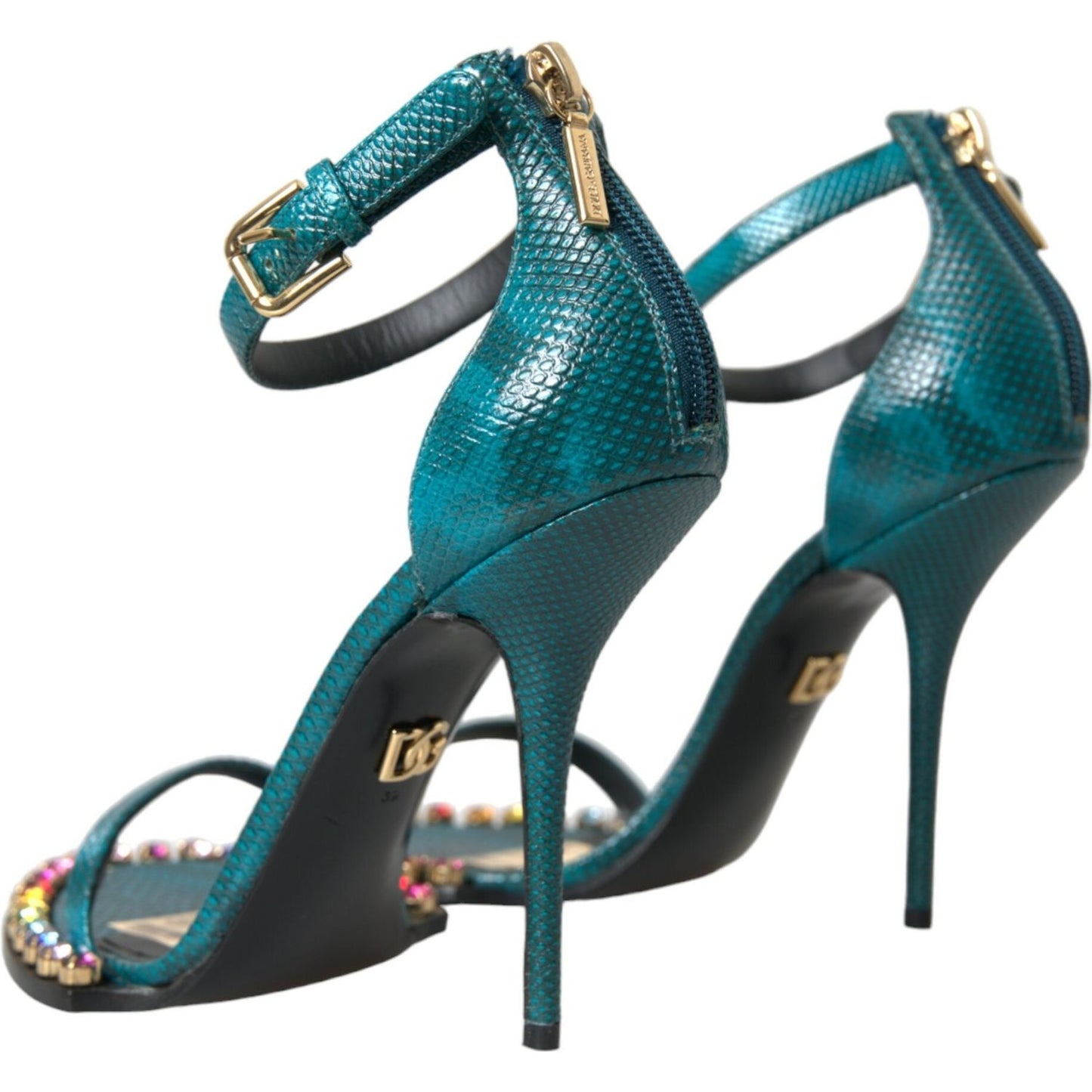 Dolce & Gabbana Blue Exotic Leather Crystal Sandals Shoes Dolce & Gabbana