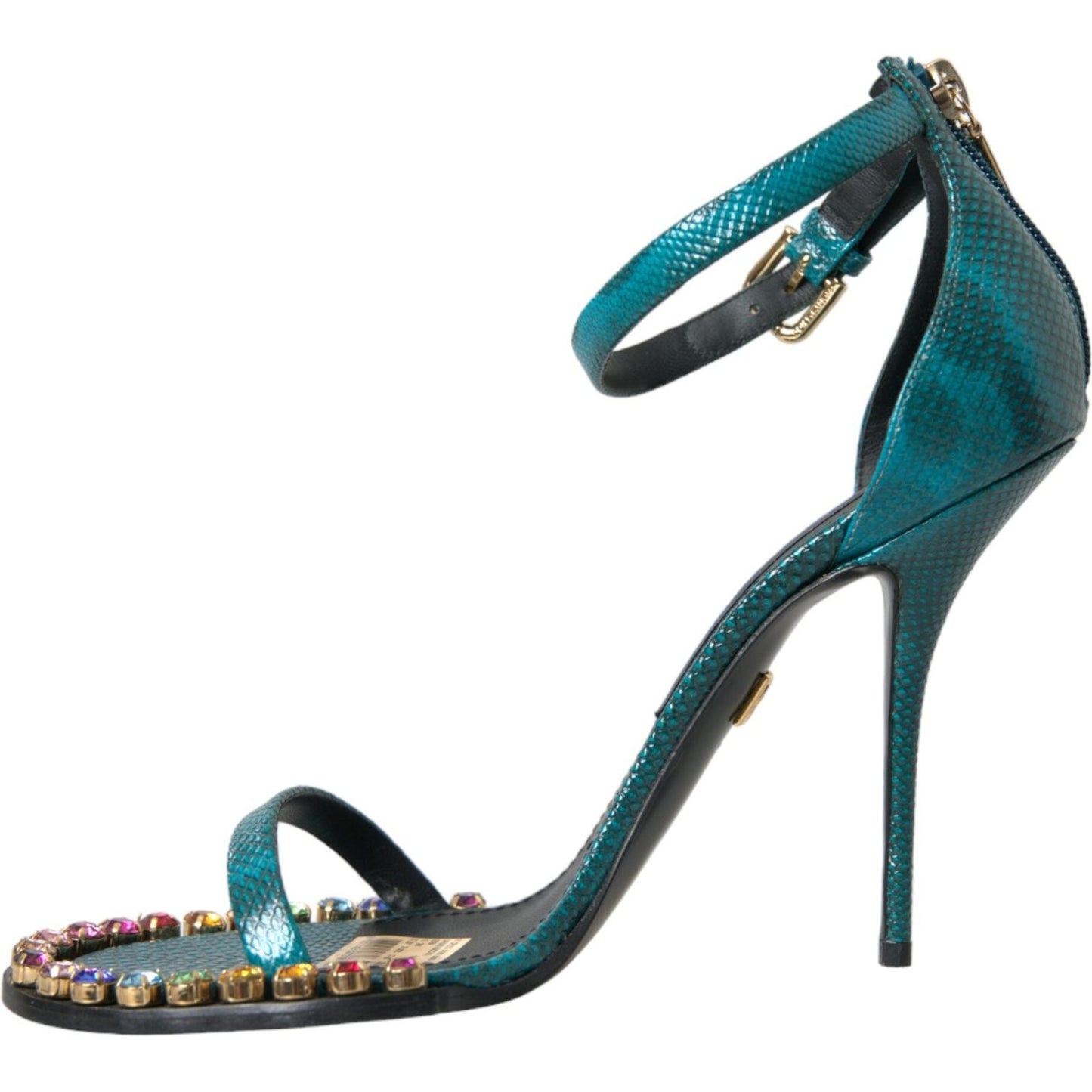 Dolce & Gabbana Blue Exotic Leather Crystal Sandals Shoes Dolce & Gabbana