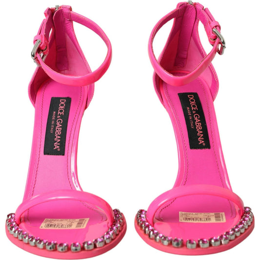 Dolce & Gabbana Pink Leather Crystal Heels Sandals Shoes Dolce & Gabbana