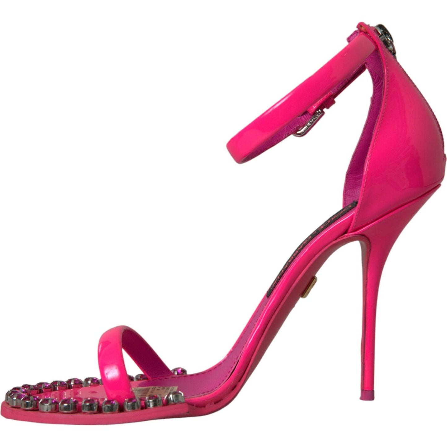 Dolce & Gabbana Pink Leather Crystal Heels Sandals Shoes Dolce & Gabbana