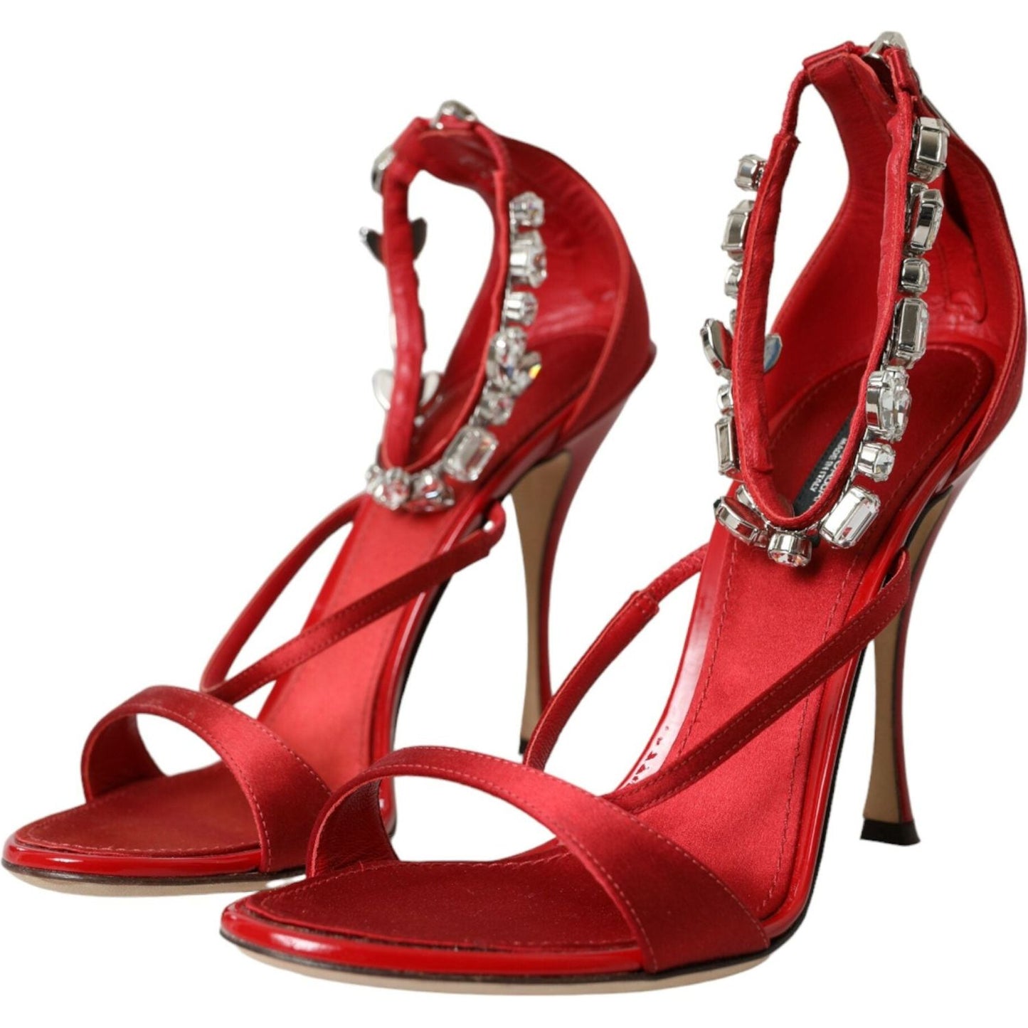 Dolce & Gabbana Keira Red Satin Crystals Sandals Heels Shoes Dolce & Gabbana