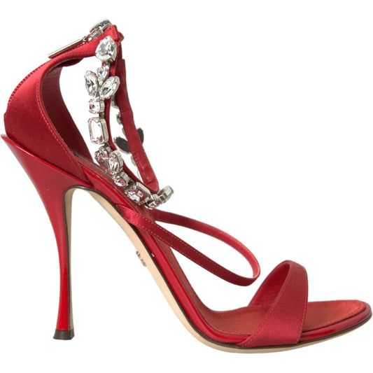 Dolce & Gabbana Keira Red Satin Crystals Sandals Heels Shoes Dolce & Gabbana