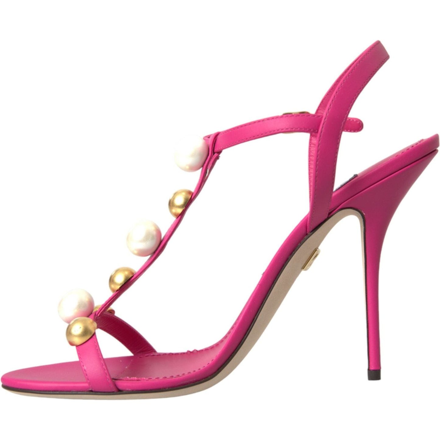 Dolce & Gabbana Pink Embellished Leather Sandals Heels Shoes Dolce & Gabbana