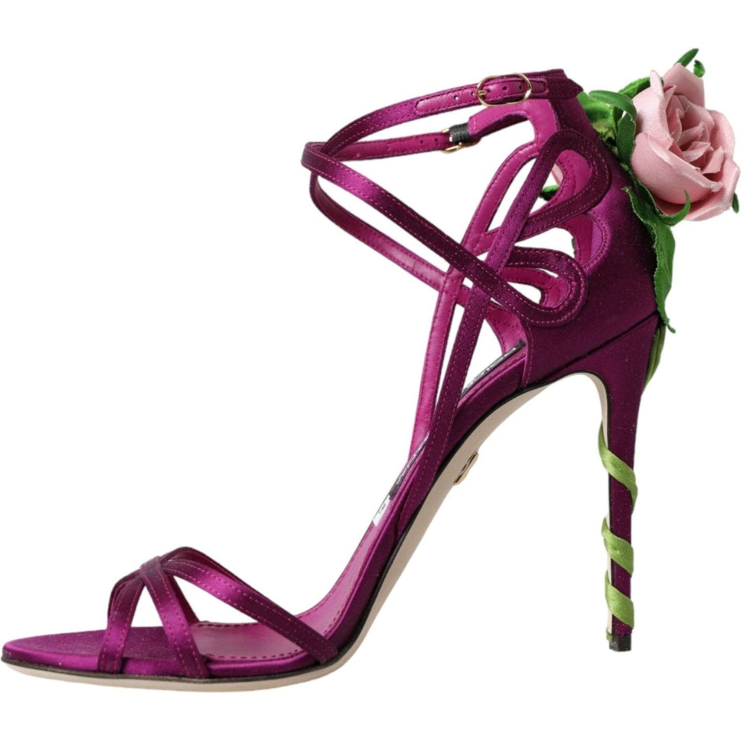 Dolce & Gabbana Purple Flower Satin Heels Sandals Shoes Dolce & Gabbana