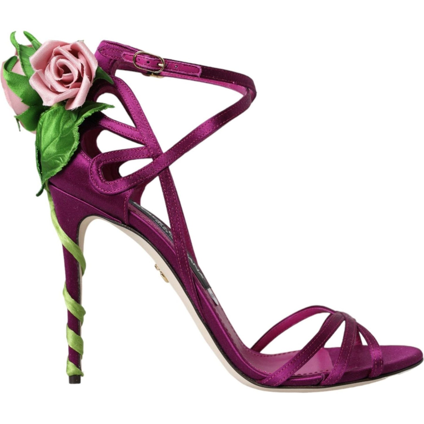 Dolce & Gabbana Purple Flower Satin Heels Sandals Shoes Dolce & Gabbana