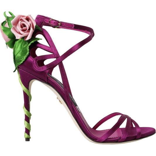 Dolce & Gabbana Purple Flower Satin Heels Sandals Shoes Dolce & Gabbana