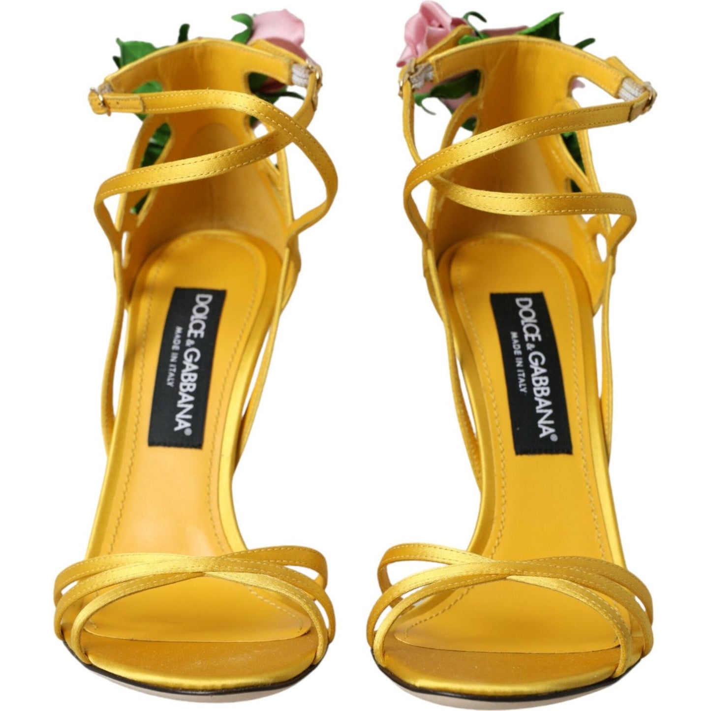 Dolce & Gabbana Yellow Flower Satin Heels Sandals Shoes Dolce & Gabbana