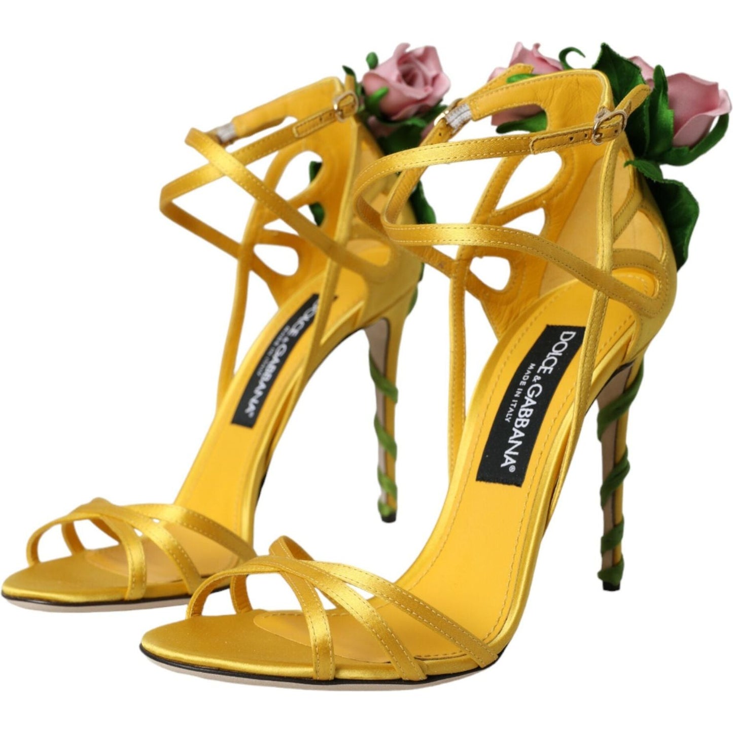 Dolce & Gabbana Yellow Flower Satin Heels Sandals Shoes Dolce & Gabbana