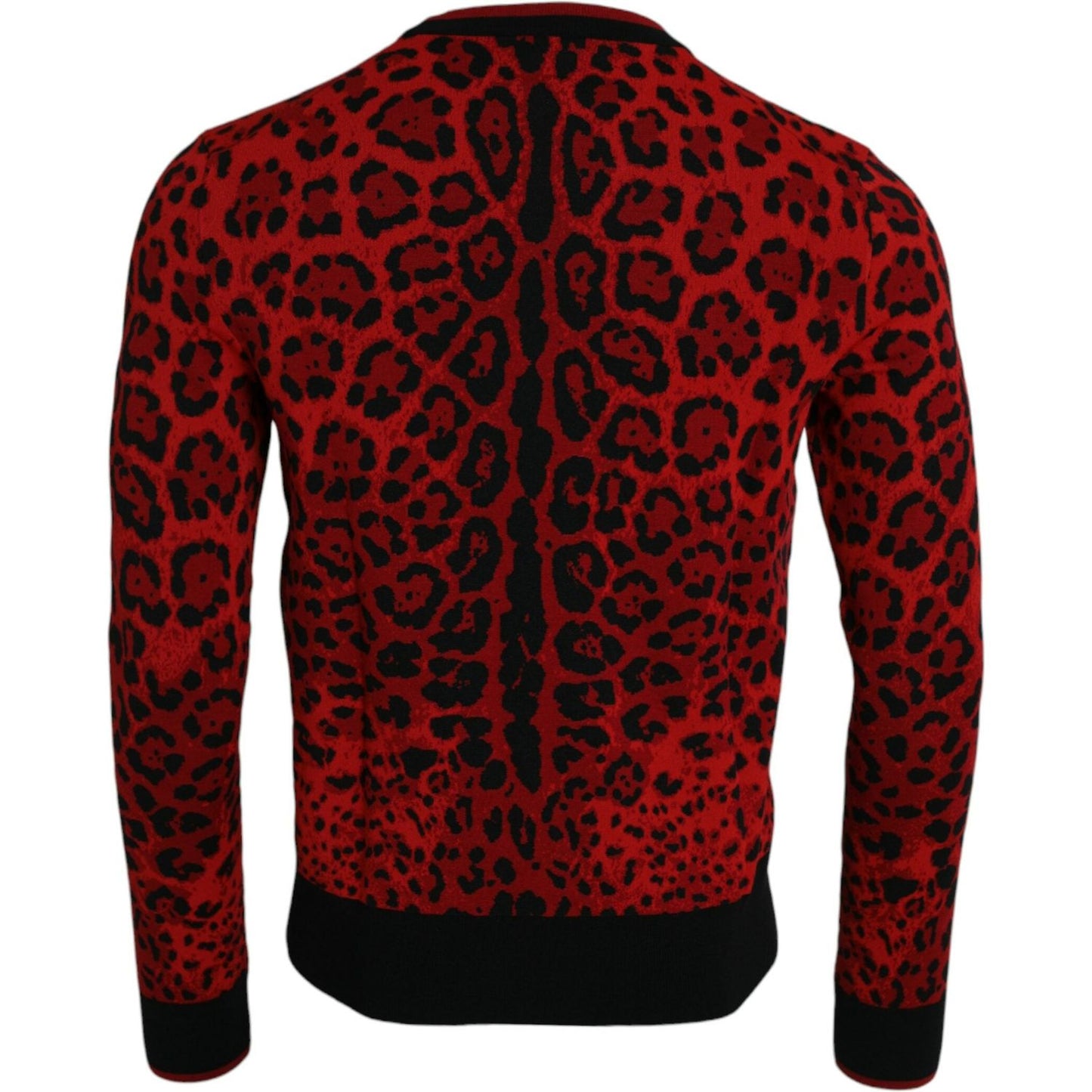 Dolce & Gabbana Red Leopard Wool Crew Neck Pullover Sweater Dolce & Gabbana