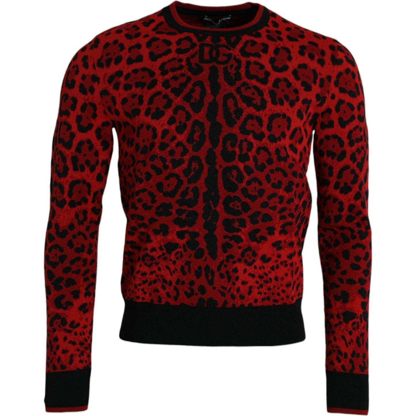 Dolce & Gabbana Red Leopard Wool Crew Neck Pullover Sweater Dolce & Gabbana