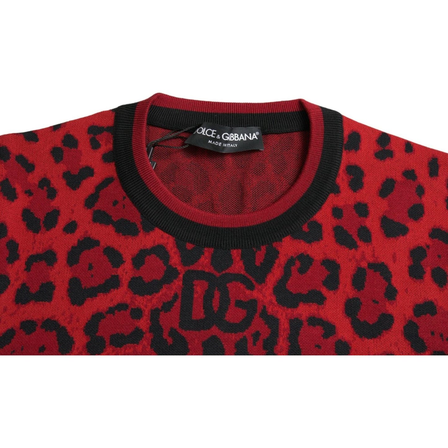 Dolce & Gabbana Red Leopard Wool Crew Neck Pullover Sweater Dolce & Gabbana