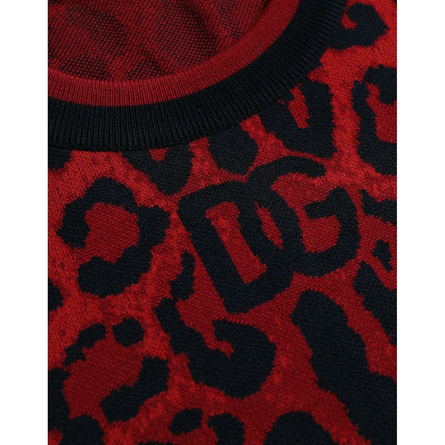 Dolce & Gabbana Red Leopard Wool Crew Neck Pullover Sweater Dolce & Gabbana