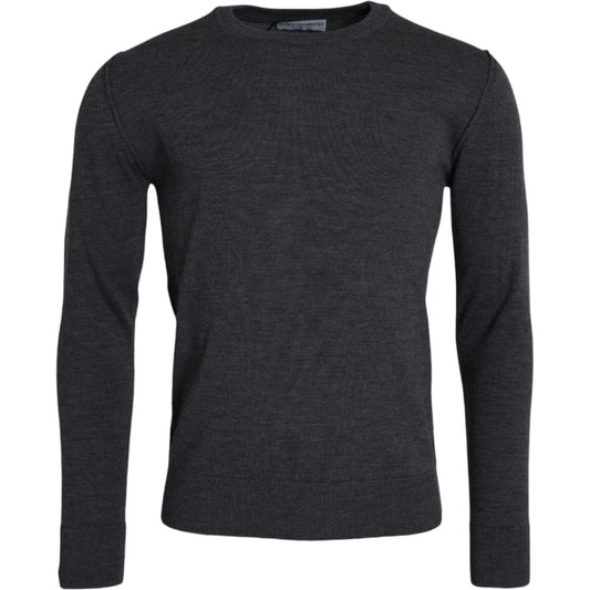 Dolce & Gabbana Dark Gray Wool Crew Neck Pullover Sweater Dolce & Gabbana