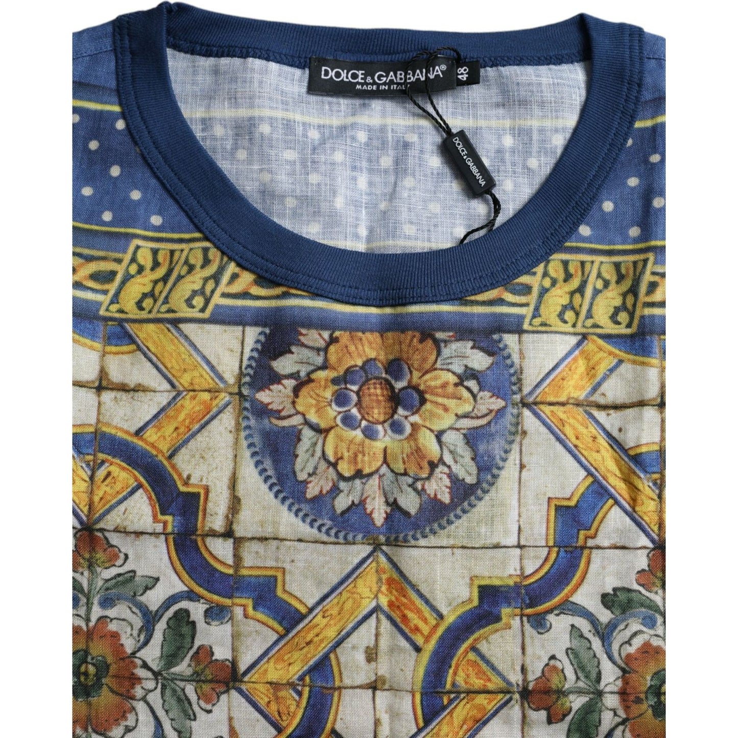 Dolce & Gabbana Multicolor Majolica Linen Short Sleeve T-shirt Dolce & Gabbana