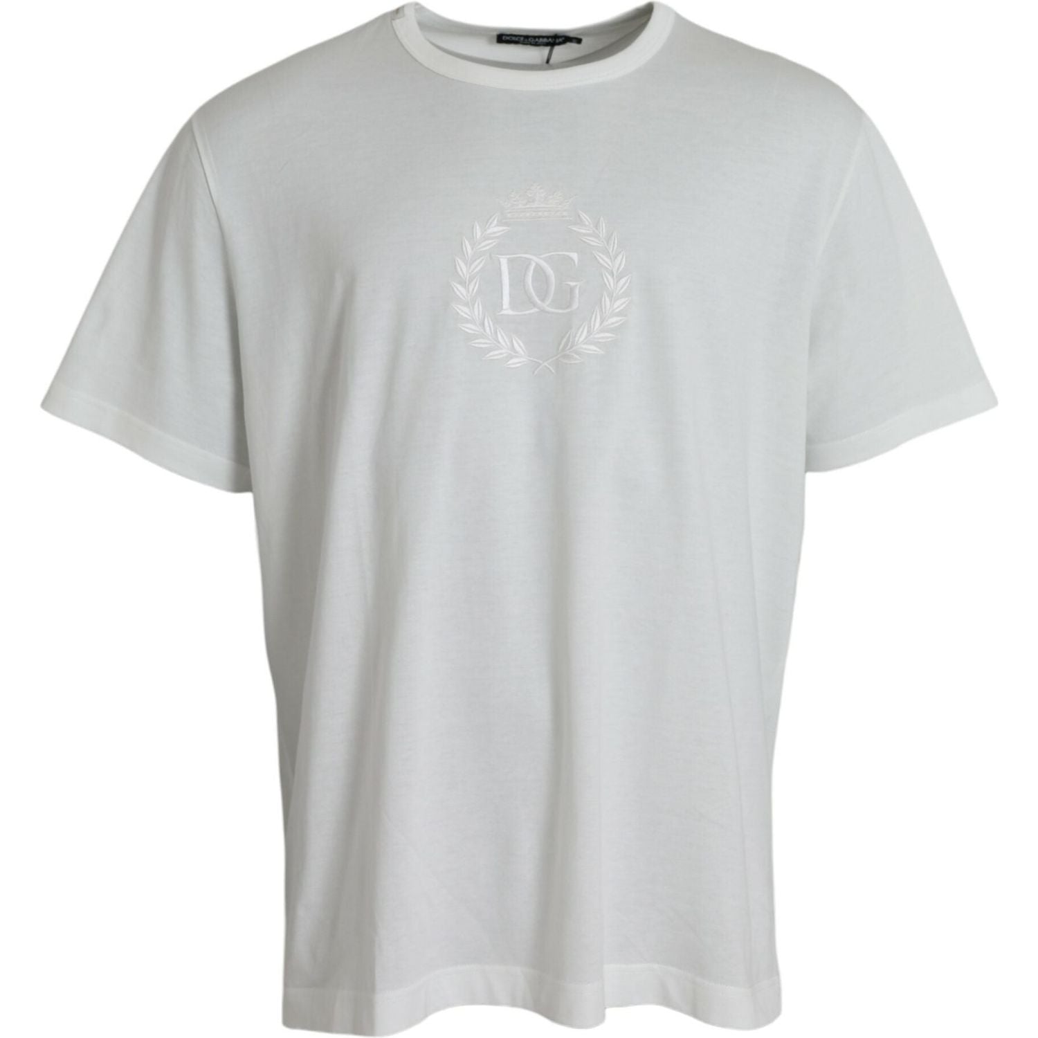 Dolce & Gabbana White Logo Embossed Cotton Crewneck T-shirt