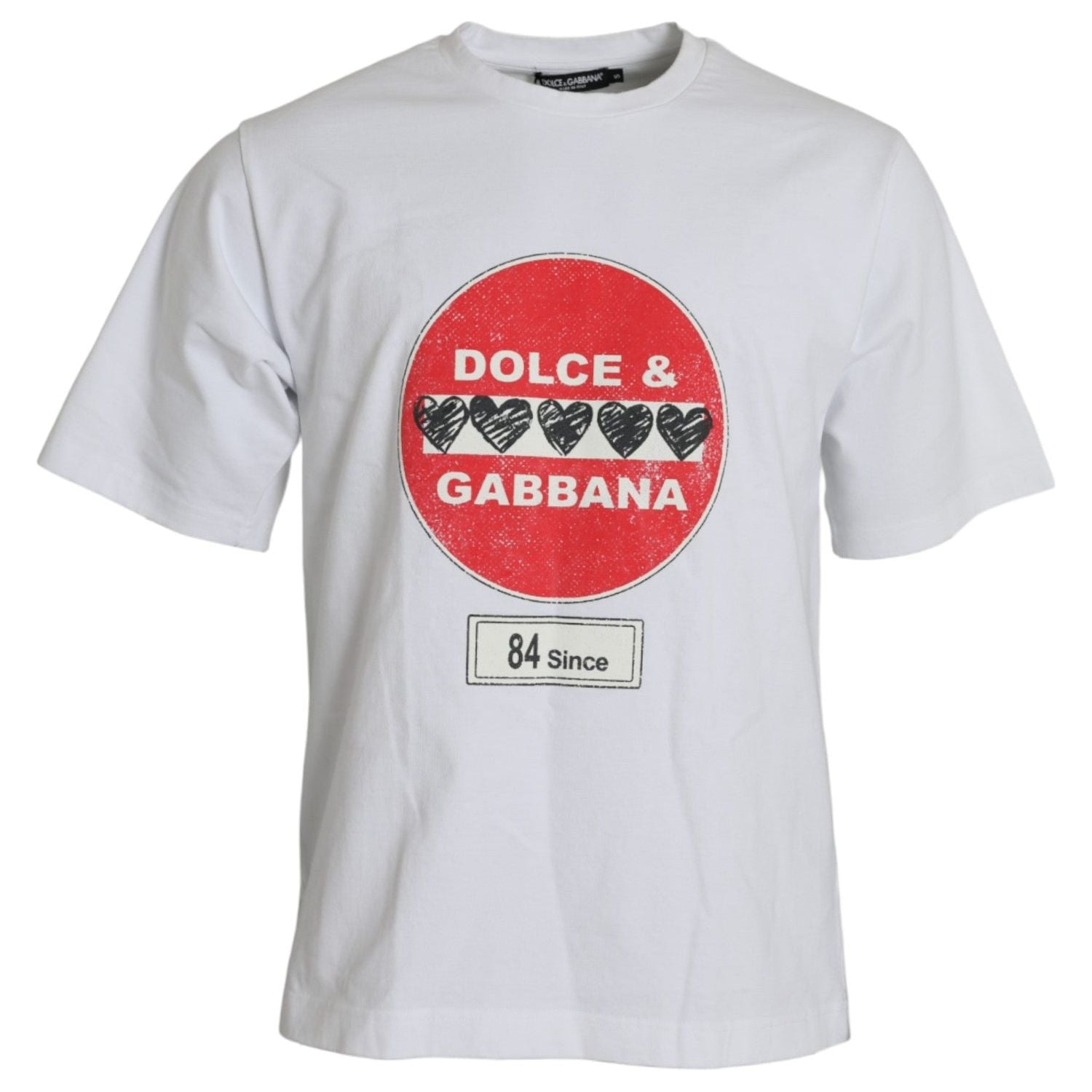 Dolce & Gabbana White Amor Heart Cotton Crewneck Short Sleeve T-shirt