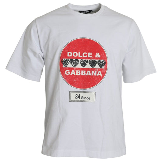 Dolce & Gabbana White Amor Heart Cotton Crewneck Short Sleeve T-shirt Dolce & Gabbana