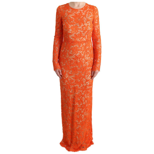 Dolce & Gabbana Elegant Long-Sleeve Full-Length Orange Sheath Dress Dolce & Gabbana