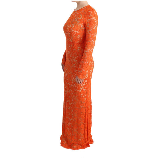 Dolce & Gabbana Elegant Long-Sleeve Full-Length Orange Sheath Dress Dolce & Gabbana