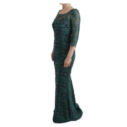 Dolce & Gabbana Elegant Green Crystal Embellished Sheath Dress Dolce & Gabbana