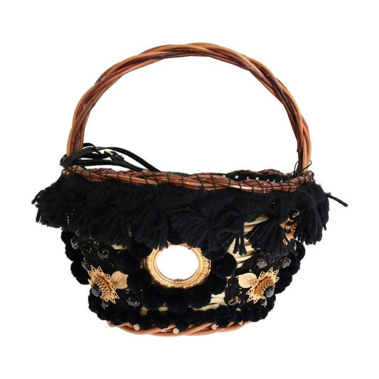 Dolce & Gabbana Chic Beige & Black Straw Snakeskin Bucket Bag Dolce & Gabbana