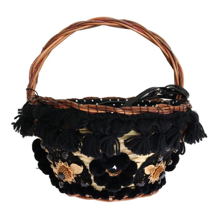 Dolce & Gabbana Chic Beige & Black Straw Snakeskin Bucket Bag Dolce & Gabbana